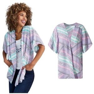 Chico’s Rainbow Dots Open Front Easy Kimono Cardigan Size L